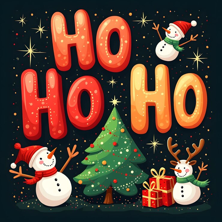 PSD ilustración de navidad brillante y alegre ho ho ho