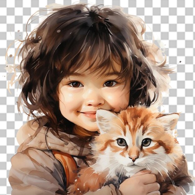 PSD ilustración de un niño celebrando el día internacional del gato en png