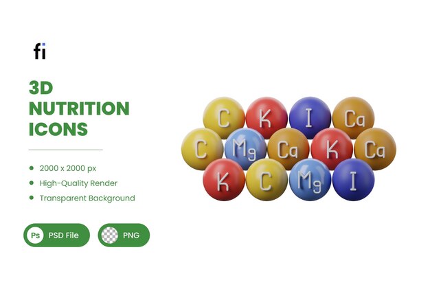 PSD ilustración nutricional en 3d de los macronutrientes