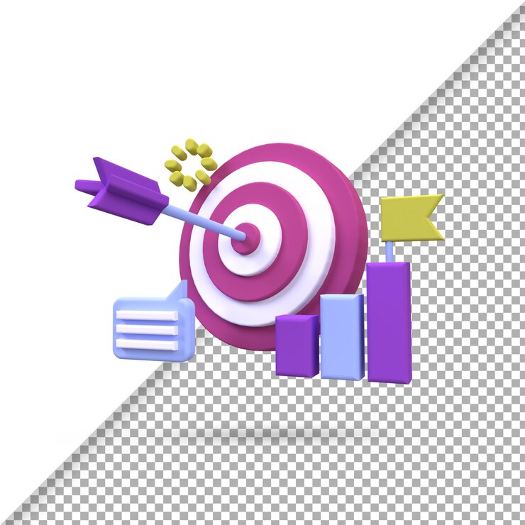 PSD ilustración de objetivo y gráfico para concepto de idea de negocio aislado en fondo colorido3drender