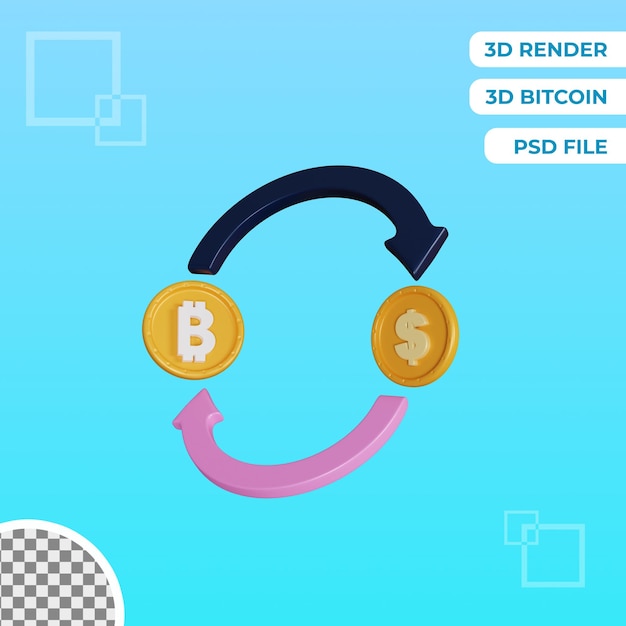 Ilustración de objeto aislado de intercambio de bitcoin 3d premium psd