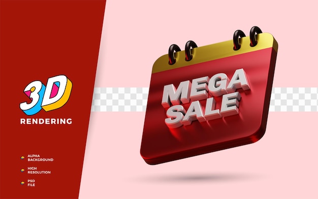 Ilustración de objeto de procesamiento 3d del festival de descuento del día de compras de Mega Sale
