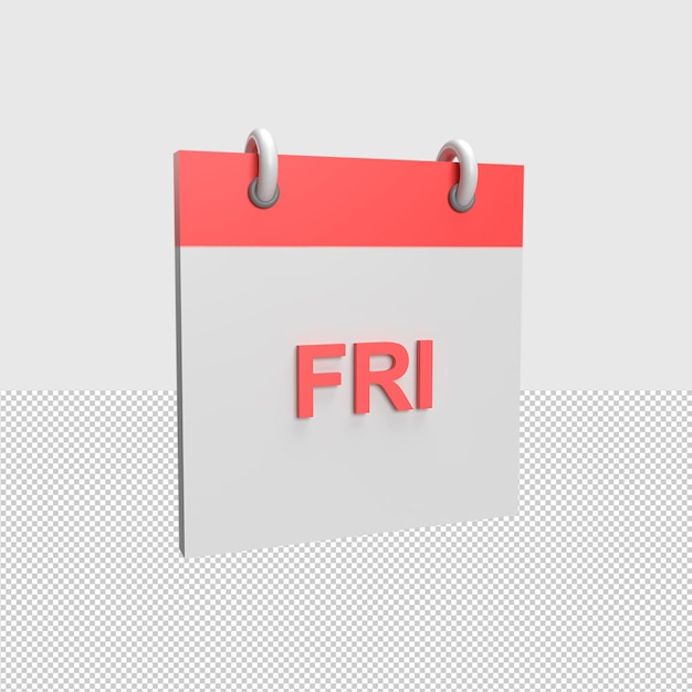 Ilustración de objeto renderizado de calendario de viernes 3d