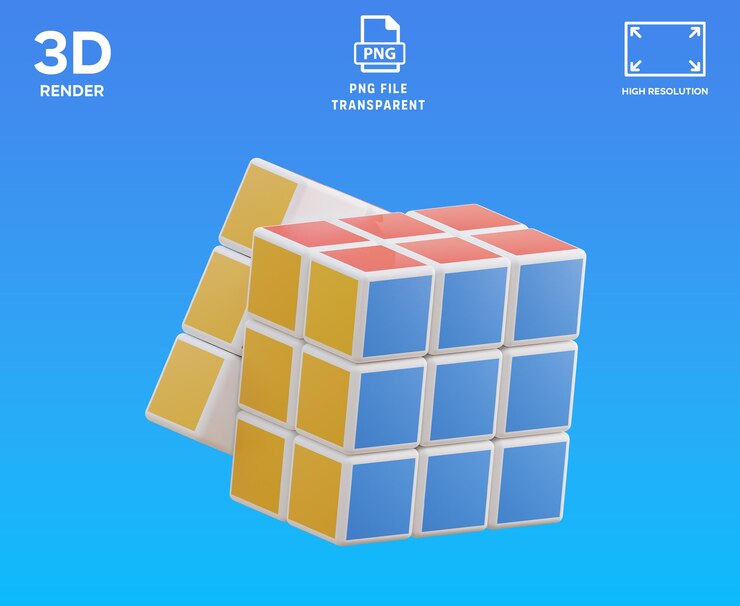 PSD ilustración de objetos 3d del cubo de rubik