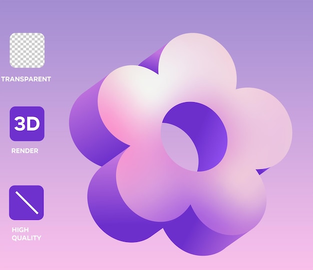 Ilustración de objetos 3D de flores lindas