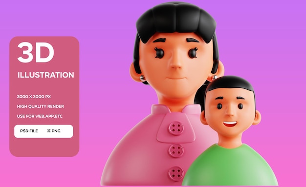 Ilustración de objetos en 3D de la madre y el niño
