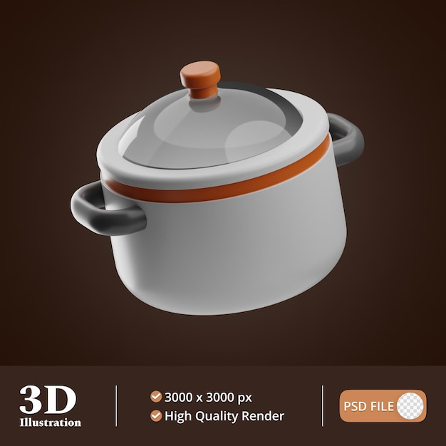 PSD ilustración de olla de utensilios de cocina 3d