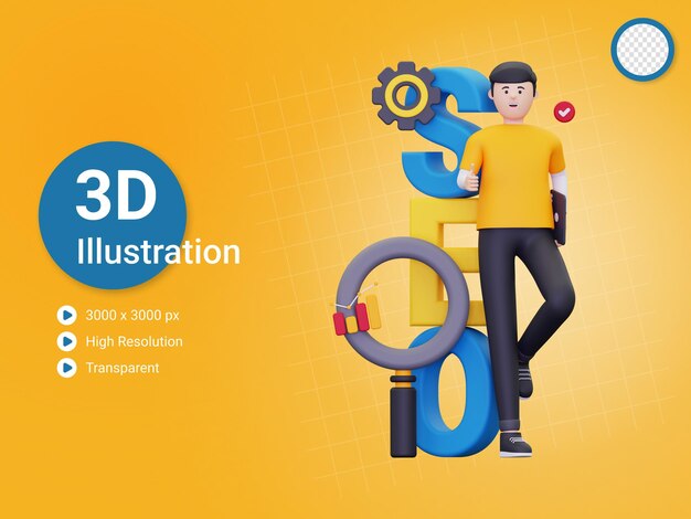 Ilustración de optimización seo 3d