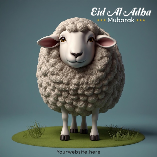 PSD ilustración de ovejas 3d con el saludo de eid al adha