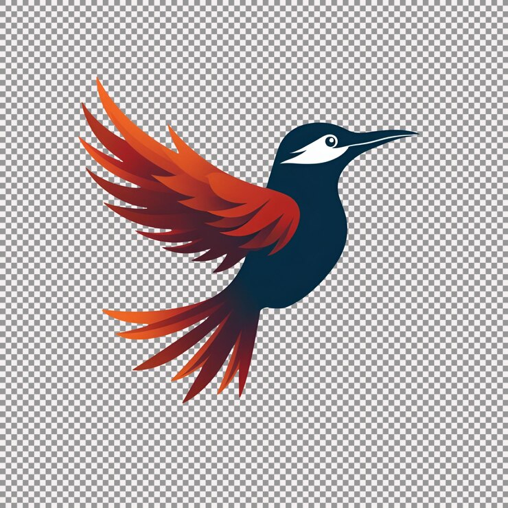 PSD ilustración de un pájaro de colores con gradiente un pájario de colores con logotipo en un fondo transparente