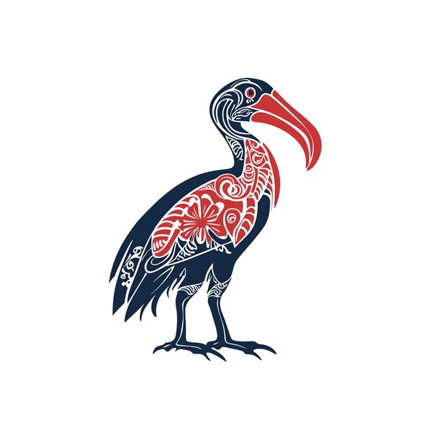 Ilustración del pájaro ibis calvo del norte con diseño anatómico detallado