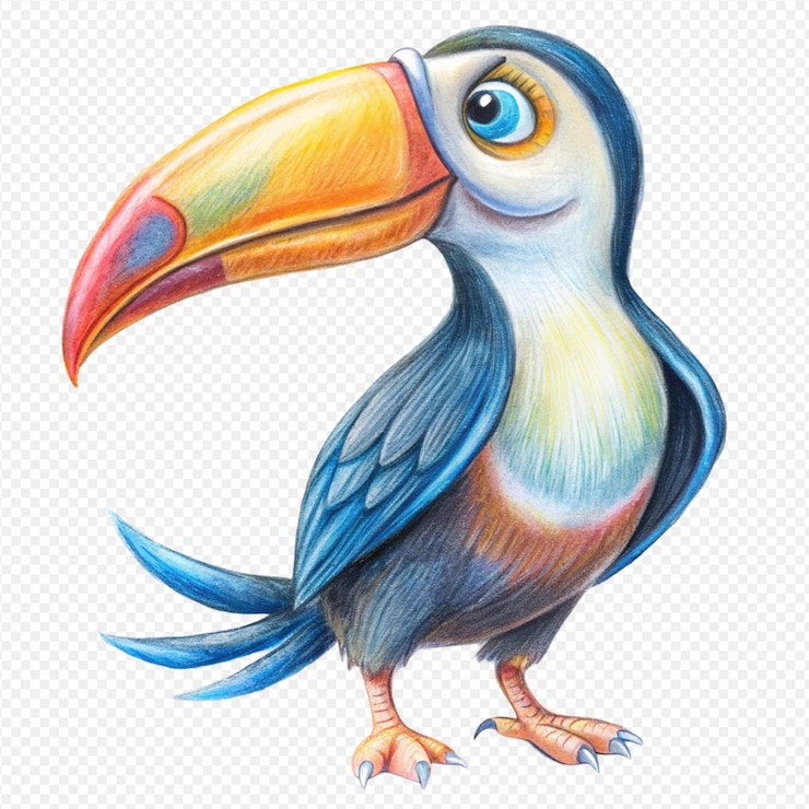 PSD ilustración de un pájaro tucano de dibujos animados pintado con acuarela