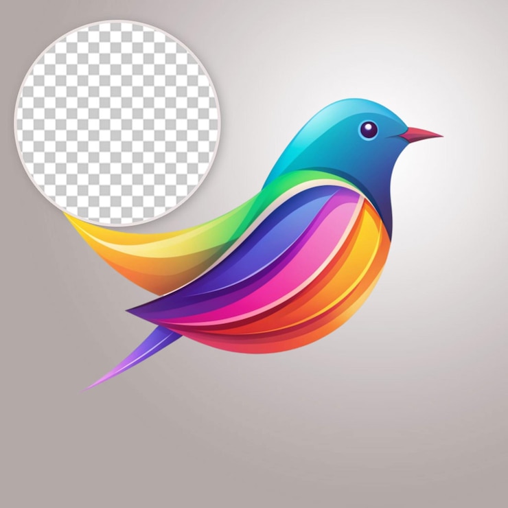PSD ilustración de pájaros coloridos gradiente pájaros logotipo colorido en fondo transparente