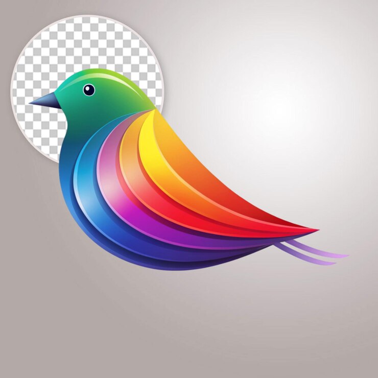 PSD ilustración de pájaros coloridos gradiente pájaros logotipo colorido en fondo transparente