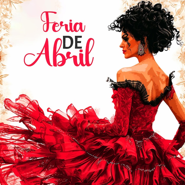 PSD ilustración con la palabra feria de abril con vestidos de flamenco