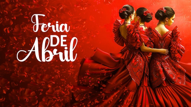 Ilustración con la palabra feria de abril con vestidos de flamenco