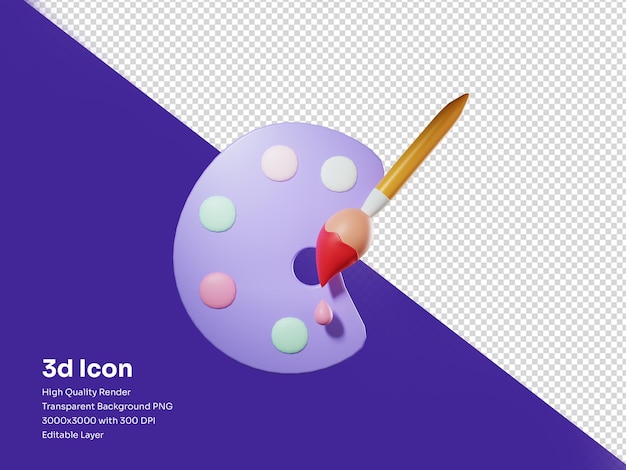 Ilustración de paleta y pincel de arte de renderizado 3d