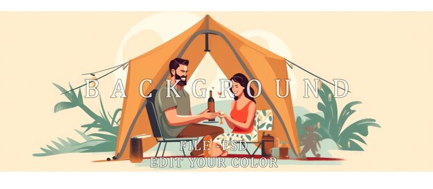 Ilustración de una pareja romántica acampando