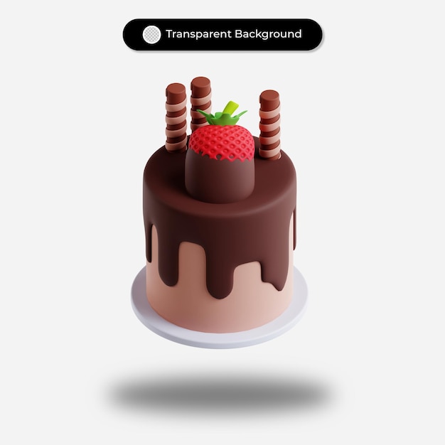 Ilustración de pastel de chocolate de representación 3d con cobertura de fresa