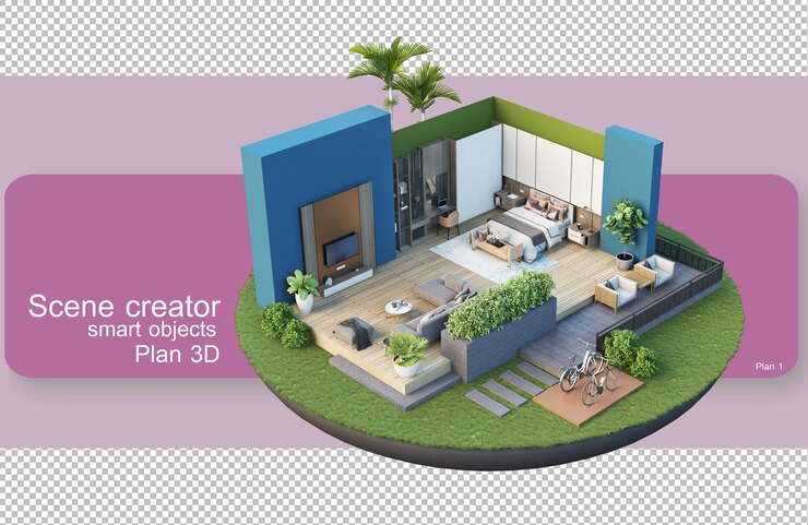 PSD ilustración de patrón de corte arquitectónico con trabajo interior