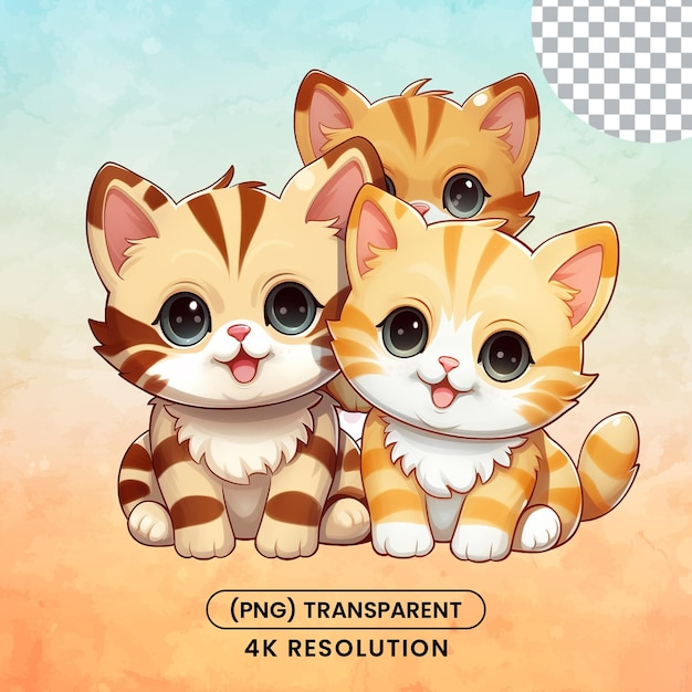 PSD ilustración de pegatina de bebé cute cats sobre un fondo transparente