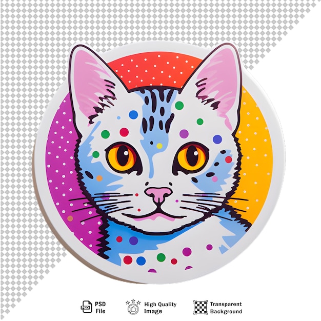 Ilustración de una pegatina redonda de gato sobre un fondo transparente