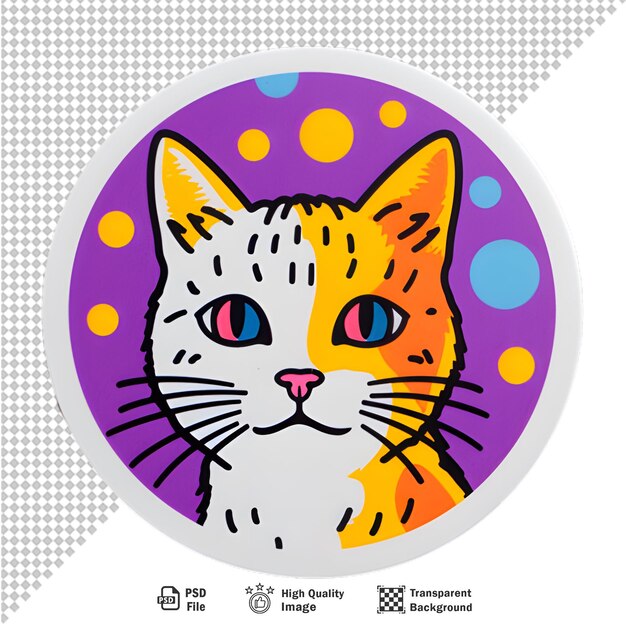 PSD ilustración de una pegatina redonda de gato sobre un fondo transparente