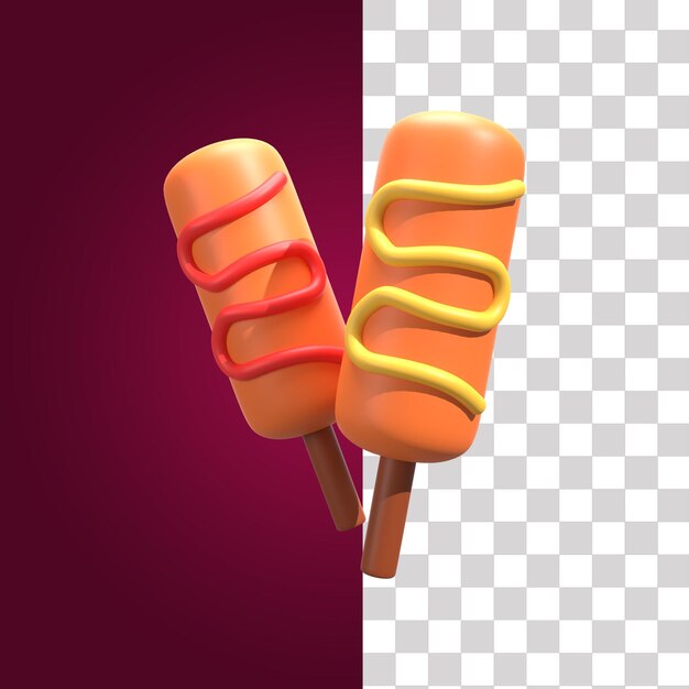 Ilustración de perrito de maíz 3D