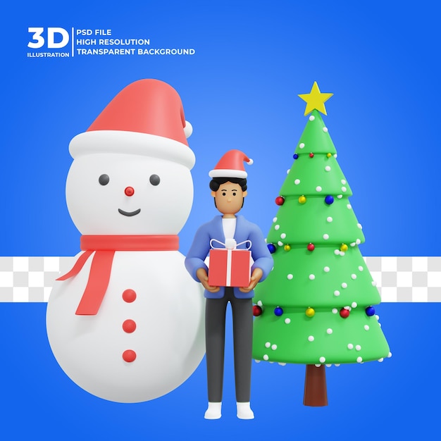 Ilustración de personaje 3d celebrando la navidad premium psd