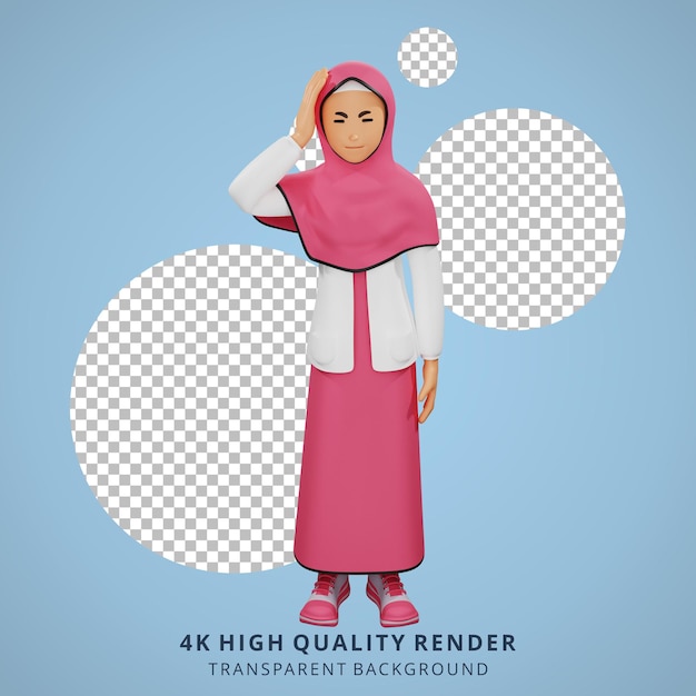 Ilustración de personaje 3D mareado joven musulmana