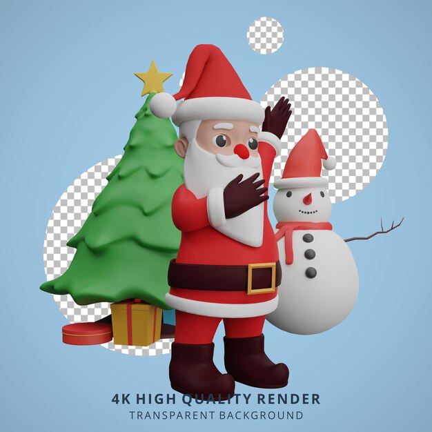 Ilustración de personaje 3D de mascota de Papá Noel feliz
