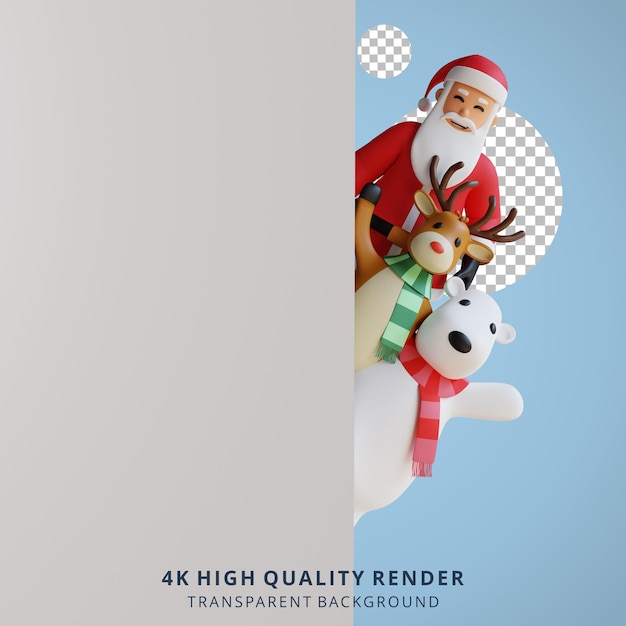 PSD ilustración de personaje 3d de mascota de papá noel pizarra blanca