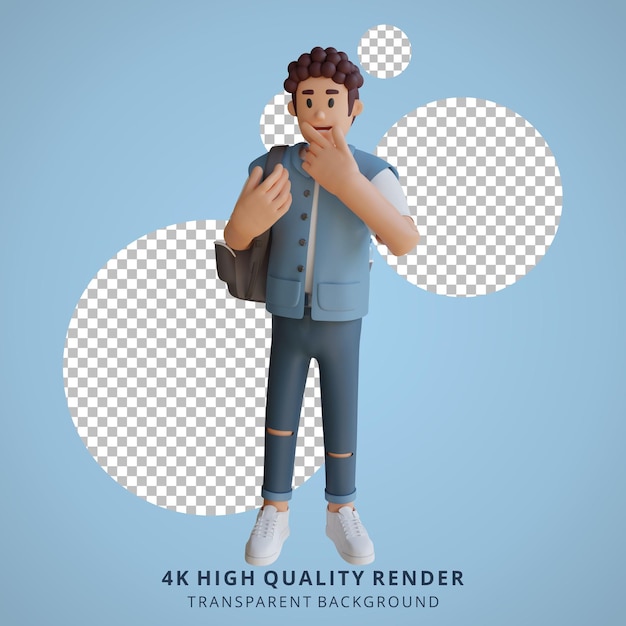 Ilustración de personaje 3D de mascota de regreso a la escuela chico piensa