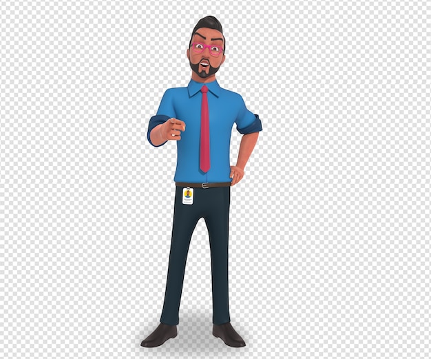 Ilustración de personaje aislado de la mascota de dibujos animados de empresario apuntando a la cámara