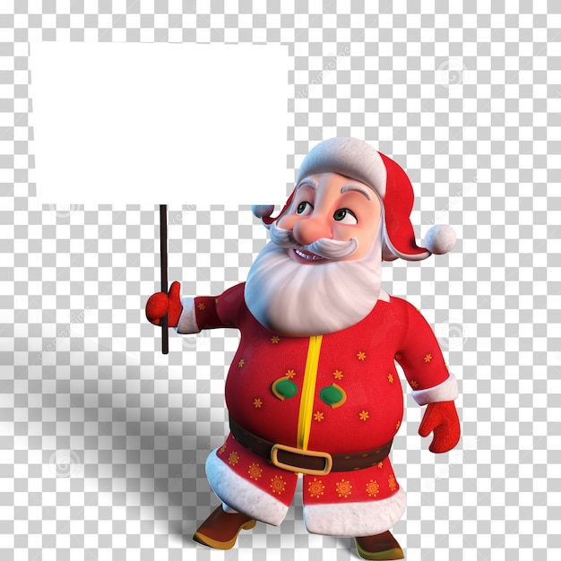 Ilustración de personaje aislado de Santa Claus con cartel blanco en blanco para el diseño de Navidad