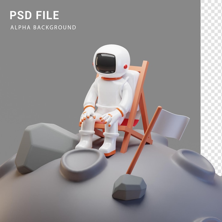 PSD ilustración de personaje de astronauta en la luna en representación 3d