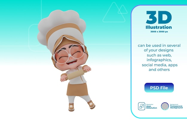 Ilustración de personaje de chef lindo 3D
