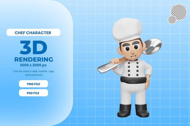 Ilustración de personaje de chef de renderizado 3d con cuchara