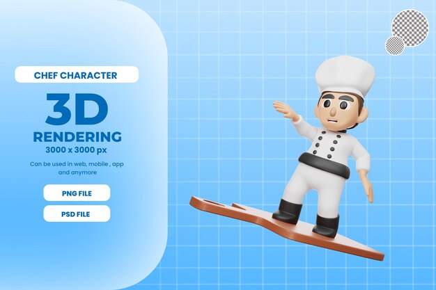 Ilustración de personaje de chef de renderizado 3d con tabla de cortar