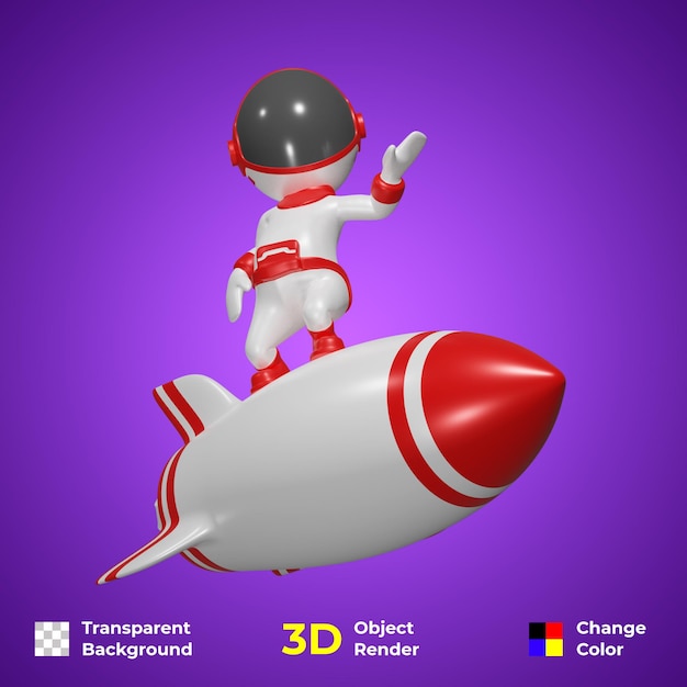 Ilustración de personaje de cohete y astronauta de diseño 3d premium psd