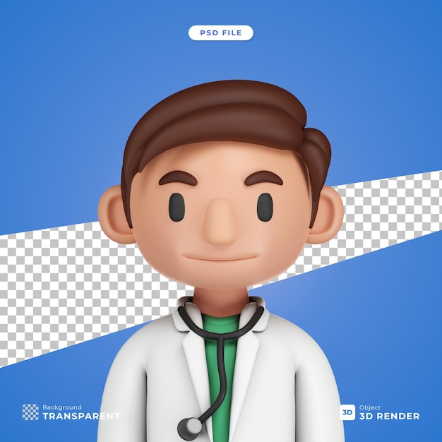 PSD ilustración de personaje de dibujos animados en 3d del médico