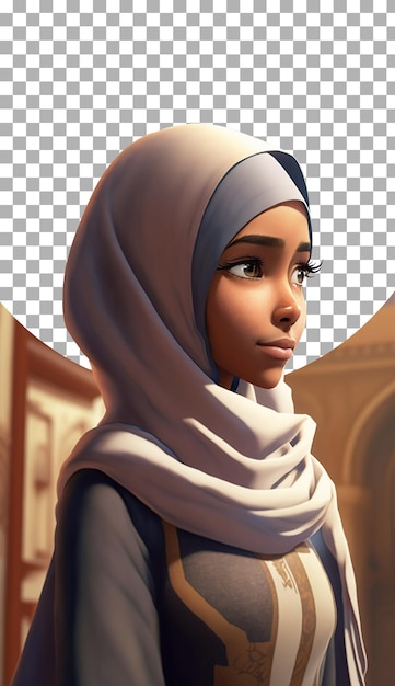 Ilustración de un personaje de dibujos animados en 3d de una mujer musulmana en un fondo transparente