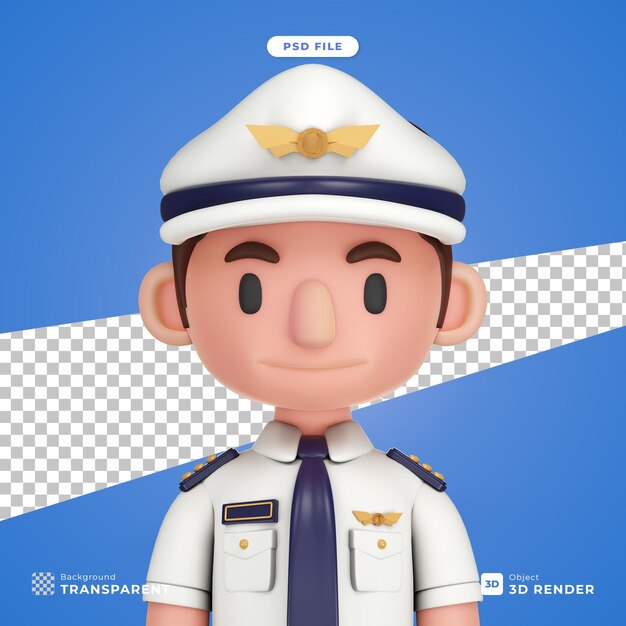 PSD ilustración de personaje de dibujos animados en 3d del piloto