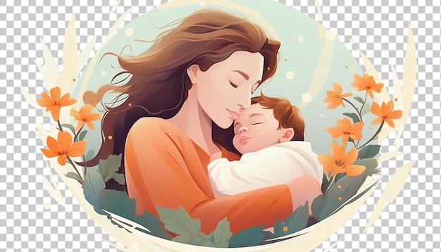 PSD ilustración de un personaje de dibujos animados madre y bebé png