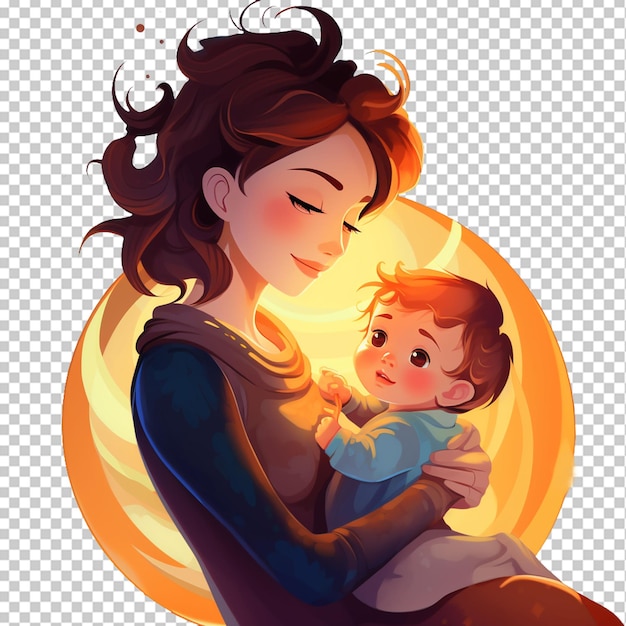 PSD ilustración de un personaje de dibujos animados madre y bebé png