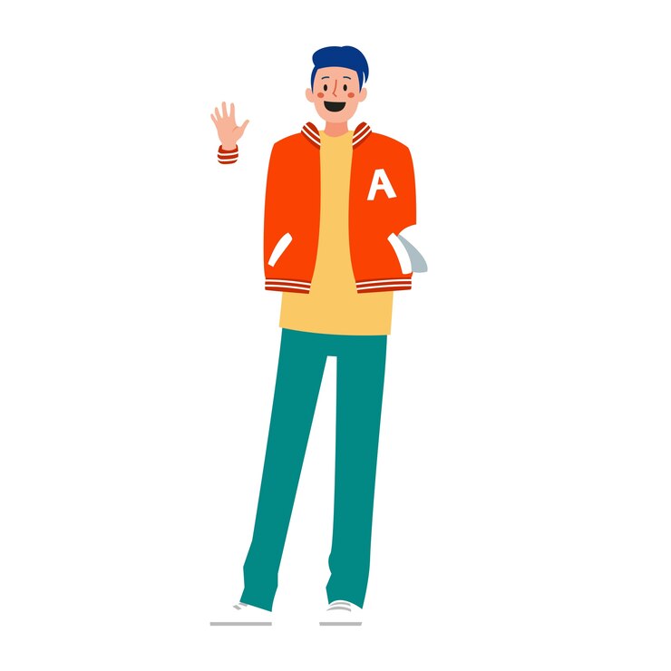 PSD ilustración de personaje de dibujos animados saludando