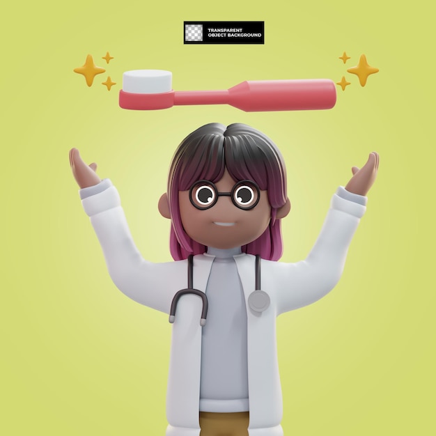 PSD ilustración de personaje de doctora linda 3d aislada