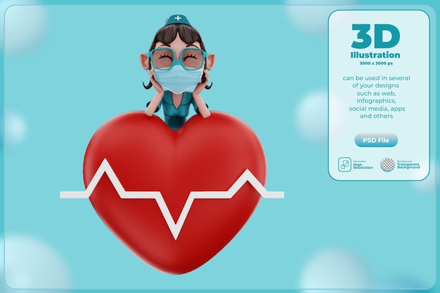 PSD ilustración de personaje de enfermera de renderizado 3d