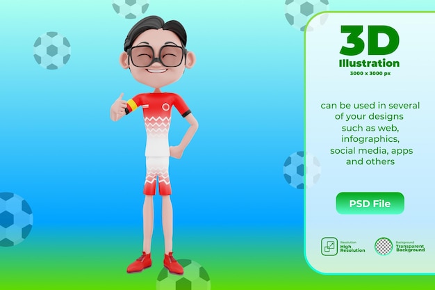 PSD ilustración de personaje de fútbol 3d