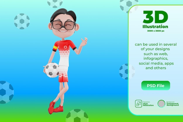 PSD ilustración de personaje de fútbol 3d